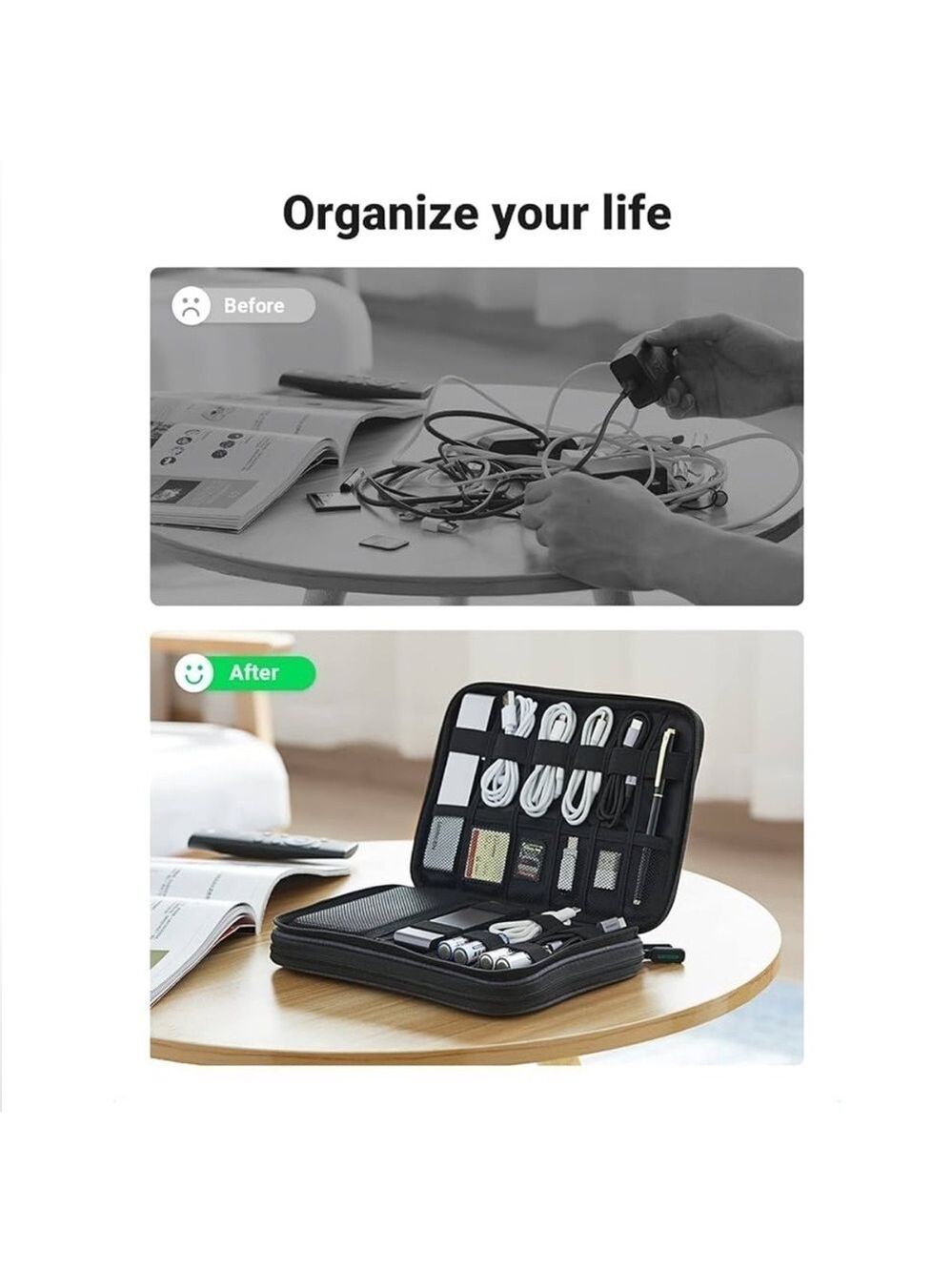 Electronic organizer bag pouch 2 zippered sections multi interior pockets NEW - Picture 14 of 16